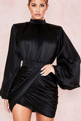 Mutual Attraction Black Long Sleeve Mini Dress