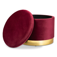 Luxe Velvet Fabric Upholstered Gold Finished Storage Ottoman