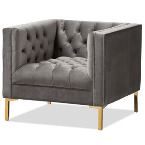 Indigo Luxe and Glam Studio Cubed Upholstered Gold-Finished Lounge Chair