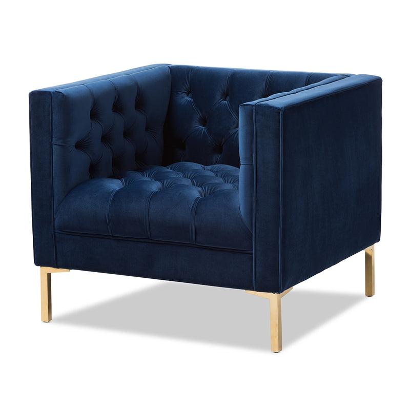 Indigo Luxe and Glam Studio Cubed Upholstered Gold-Finished Lounge Chair