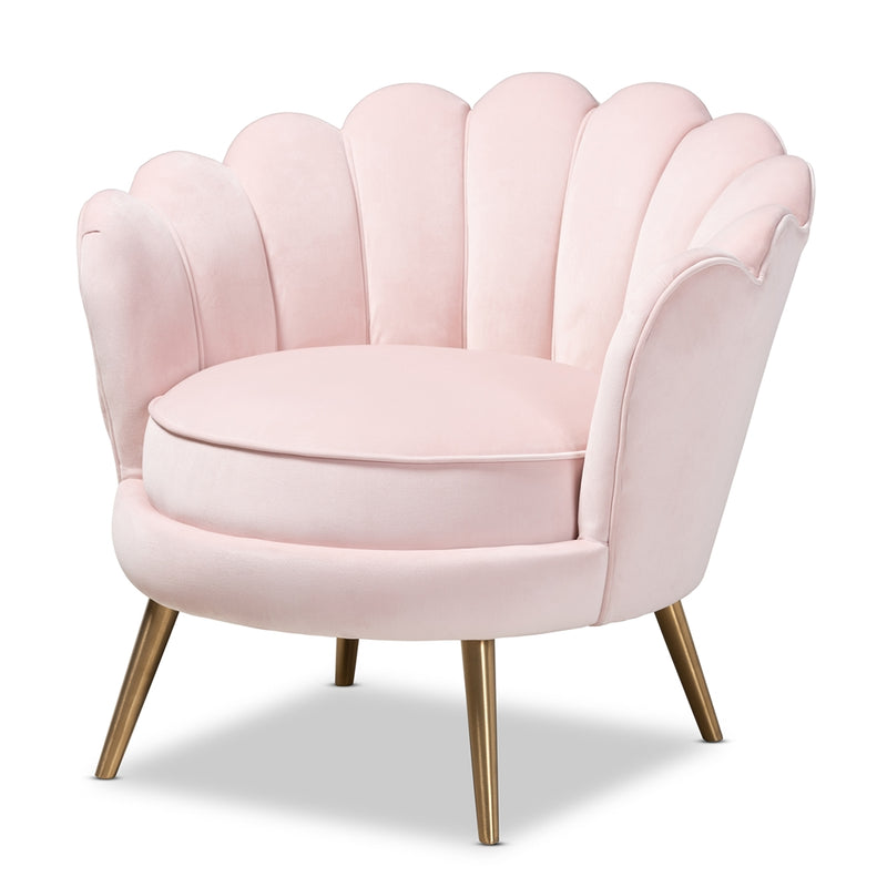Seashell Studio Glam Light Pink Velvet Upholstered Brushed Gold Accent Chair