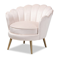 Seashell Studio Glam Light Pink Velvet Upholstered Brushed Gold Accent Chair