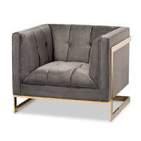 Smoke Gray Velvet Button Tufted with Gold-Tone Frame Lounge Chair