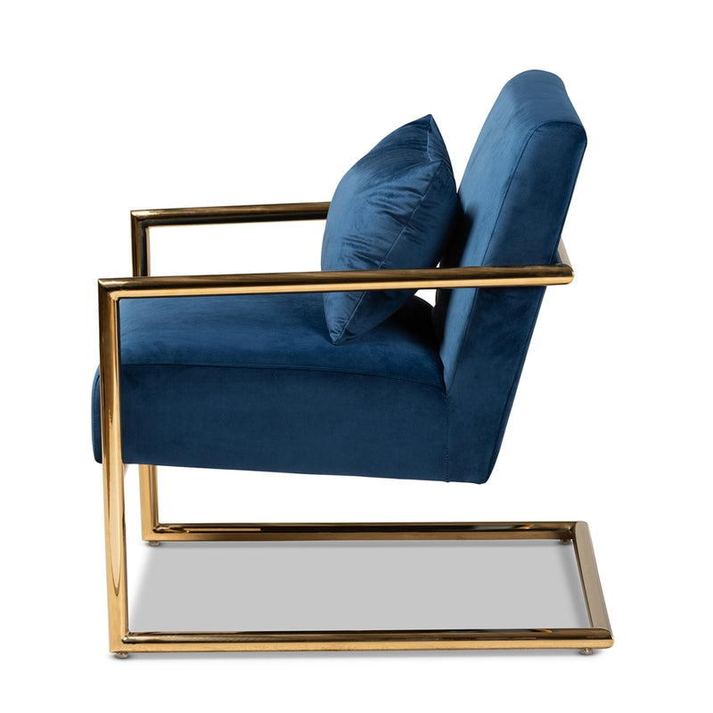Mira Glam and Luxe Indigo Velvet Gold Finished Metal Lounge Chair