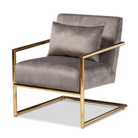 Mira Glam and Luxe Indigo Velvet Gold Finished Metal Lounge Chair