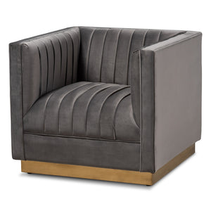 Indigo Glam Luxe Velvet Upholstered Brushed Gold Finish Lounge Chair