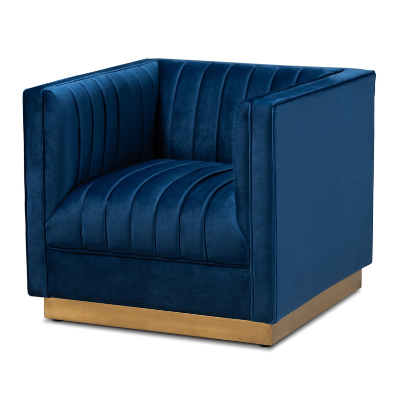 Indigo Glam Luxe Velvet Upholstered Brushed Gold Finish Lounge Chair