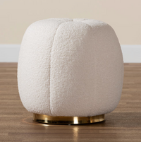 Modern and Contemporary Ivory Boucle Upholstered and Gold Metal Ottoman