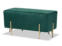 CONTEMPORARY GLAM AND LUXE FABRIC UPHOLSTERED AND GOLD METAL BENCH OTTOMAN