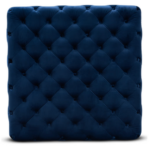 GLAM AND LUXE VELVET FABRIC UPHOLSTERED GOLD FINISHED SQUARE COCKTAIL OTTOMAN